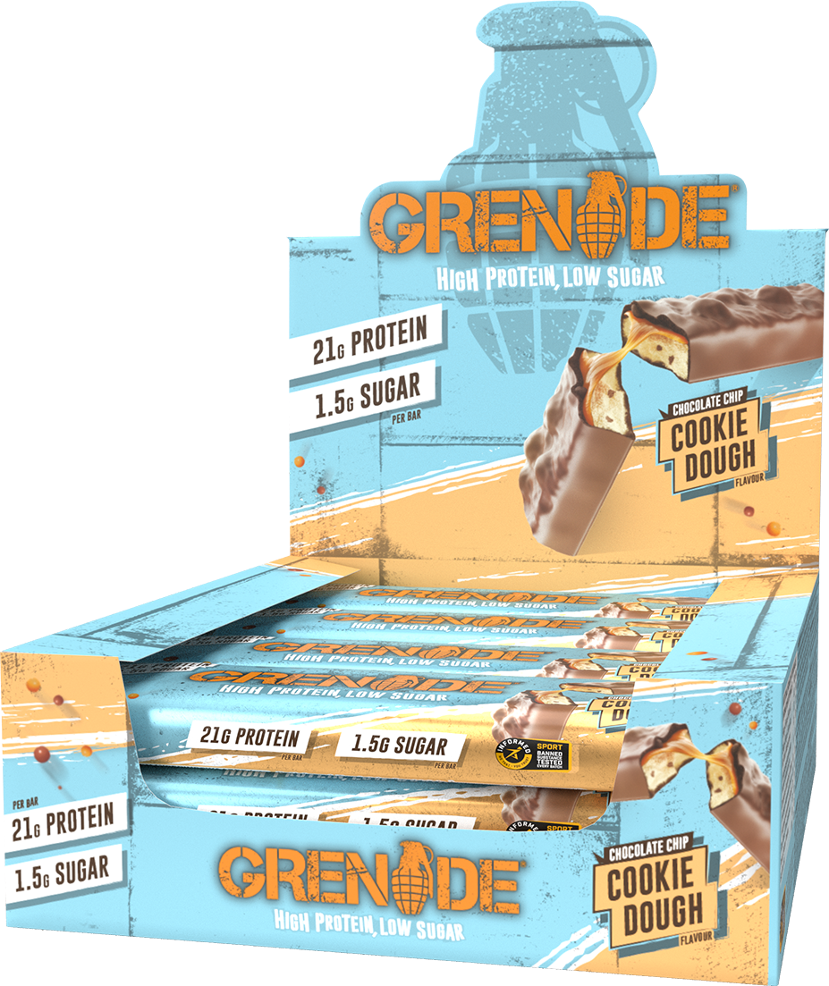 Grenade Protein Bar - 12 x 60 g - Chocolate Chip Cookie Dough | Premium Recovery Snack — Selected by ÉLAN VITAE